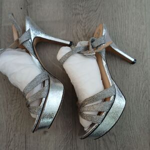 Vince Camuto Metallic Silver Strappy Heels